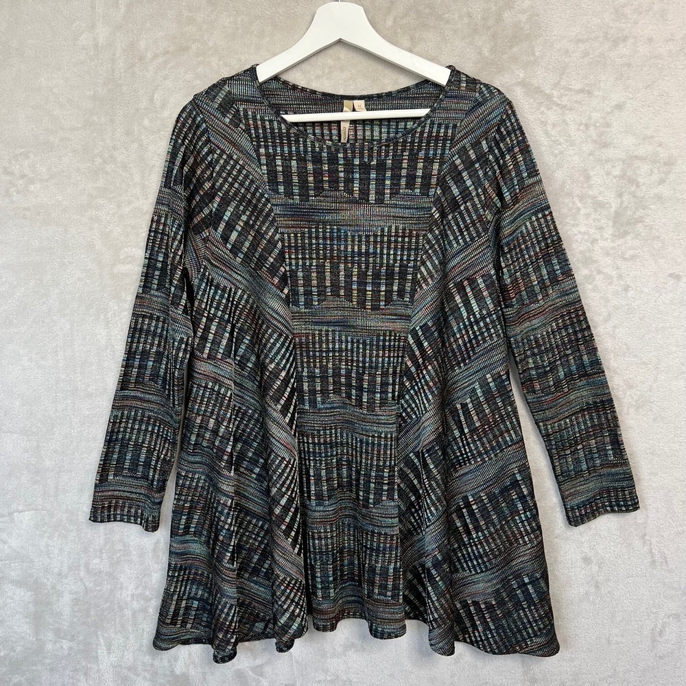 Comfy U.S.A.‎ Tunic Top Women's M Multicolor Textured Long Round Neck Lagenlook